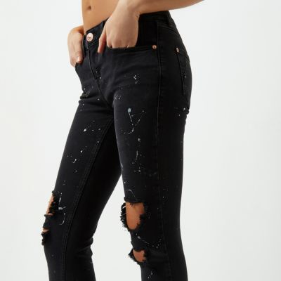 Black ripped paint Alannah relaxed fit jeans